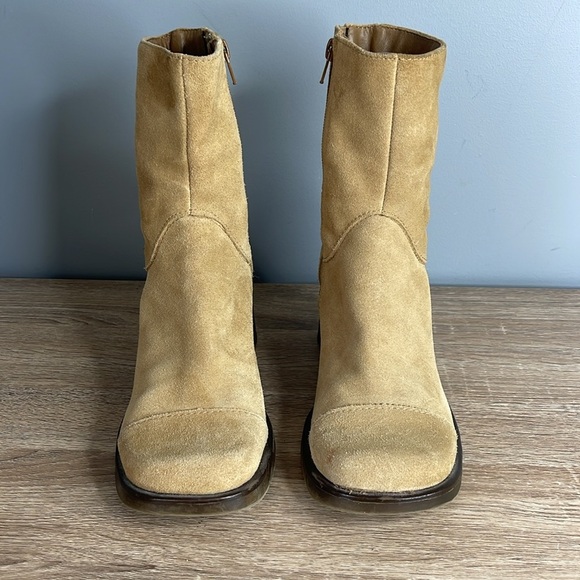 Vintage Y2K Transit Tan Suede Chunky Over Ankle Boots Square Toe Block Heel 38 - Picture 2 of 11